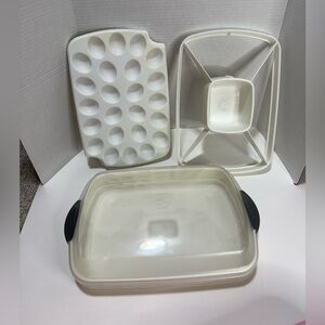 Pampered Chef Chillzanne Rectangle Server 2781 Deviled Egg Tray w/ Lid USA
